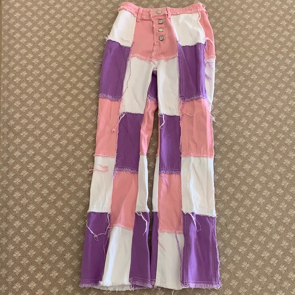 Pink White And Purple Patch Pants Xs 